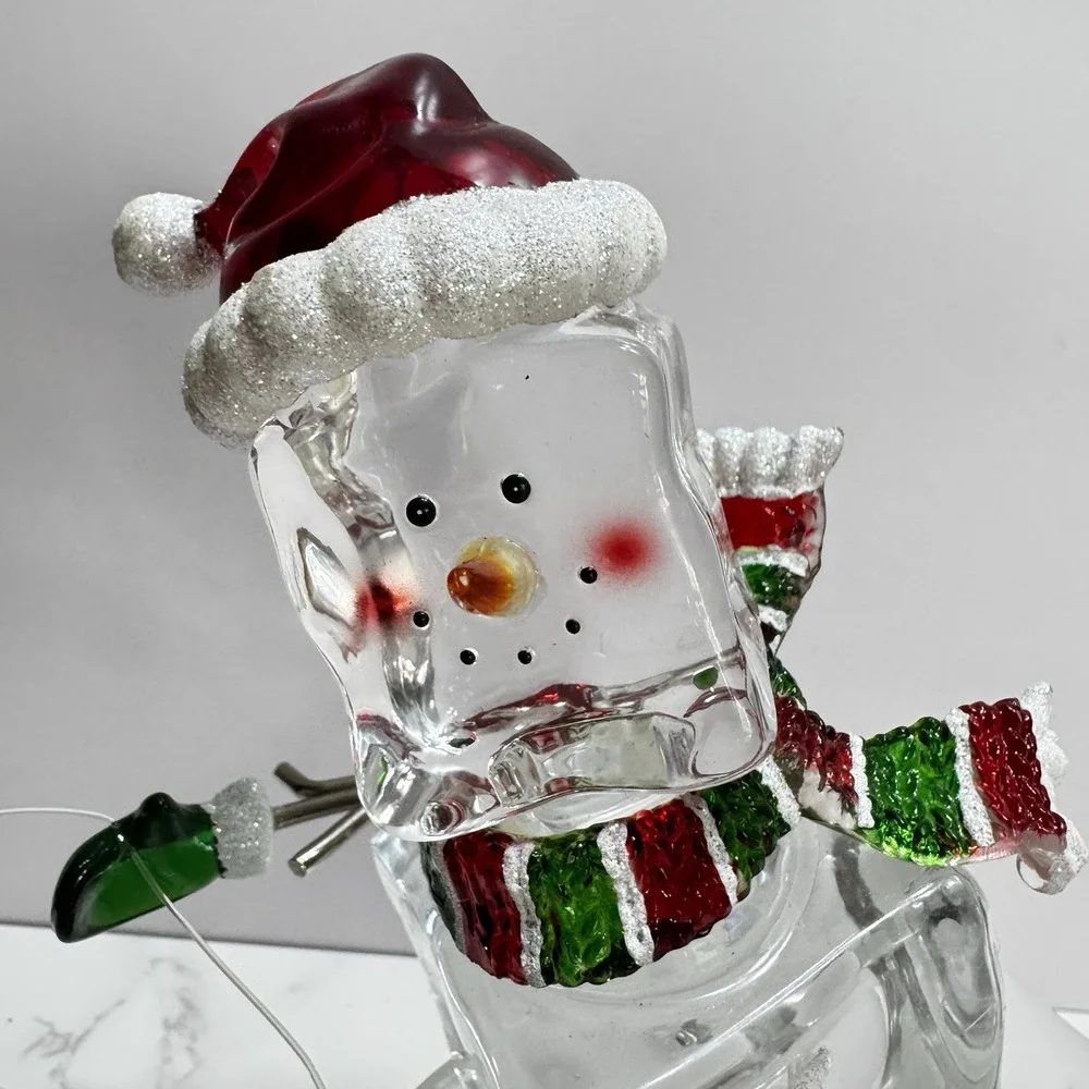 LED Snowman On A Sled figurine Changing Colours Christmas Decor 8